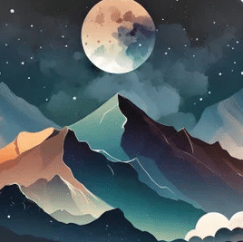 watercolor of full moon and mountains
